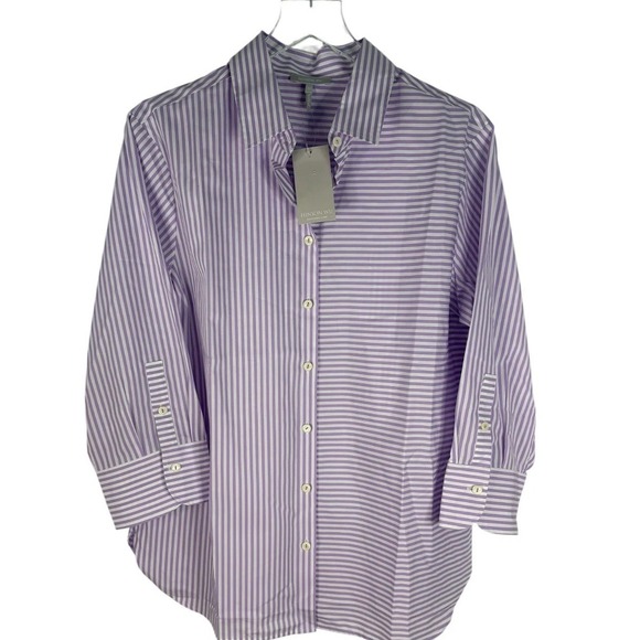 NWT Hinson Wu Purple Lilac White Stripe 3/4 Margot Sleeve Shirt Top‎ Size 16 - Picture 6 of 16